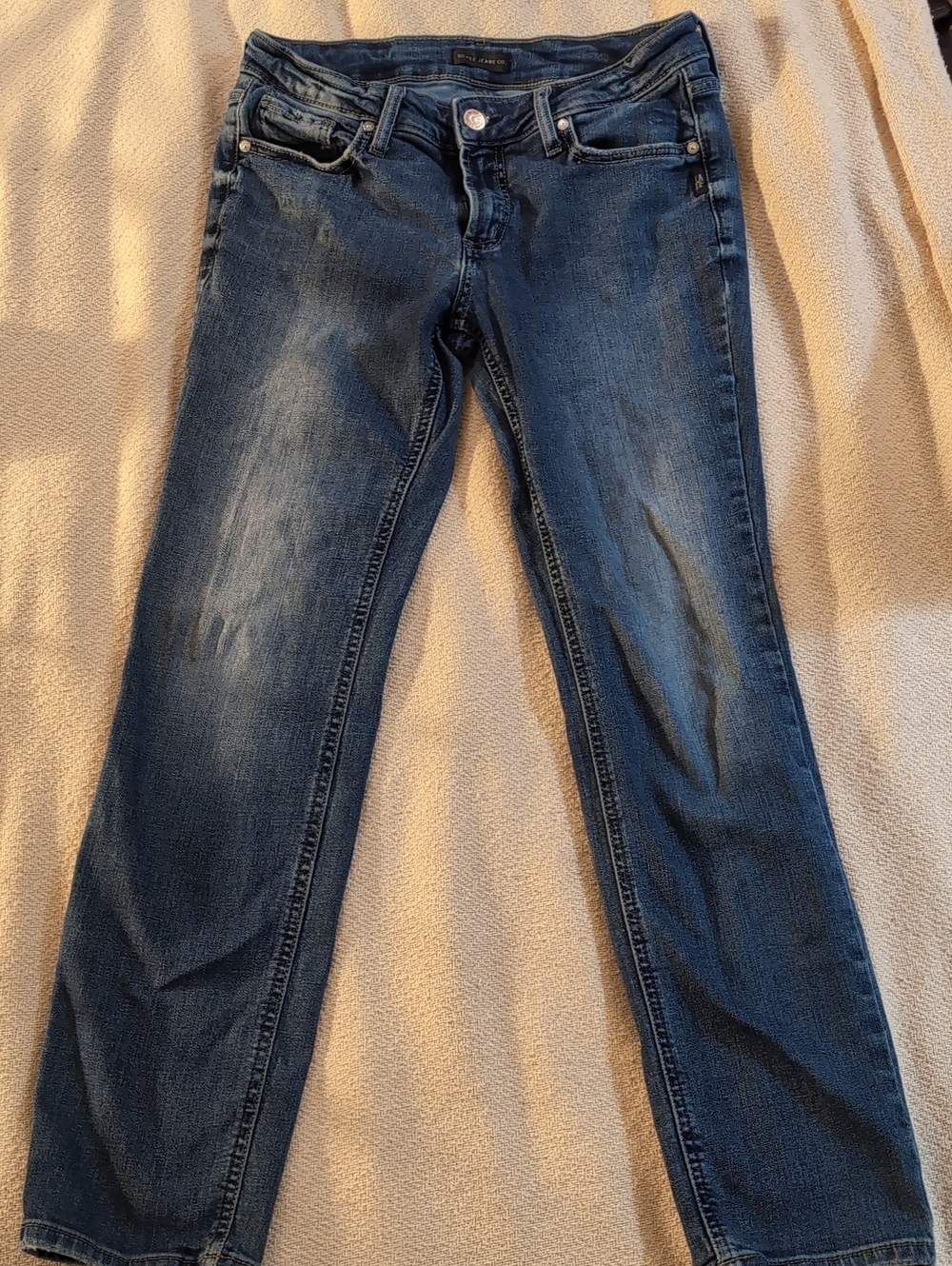Silver Jeans Straight-Leg Midwash Blue Denim - Suki Straight